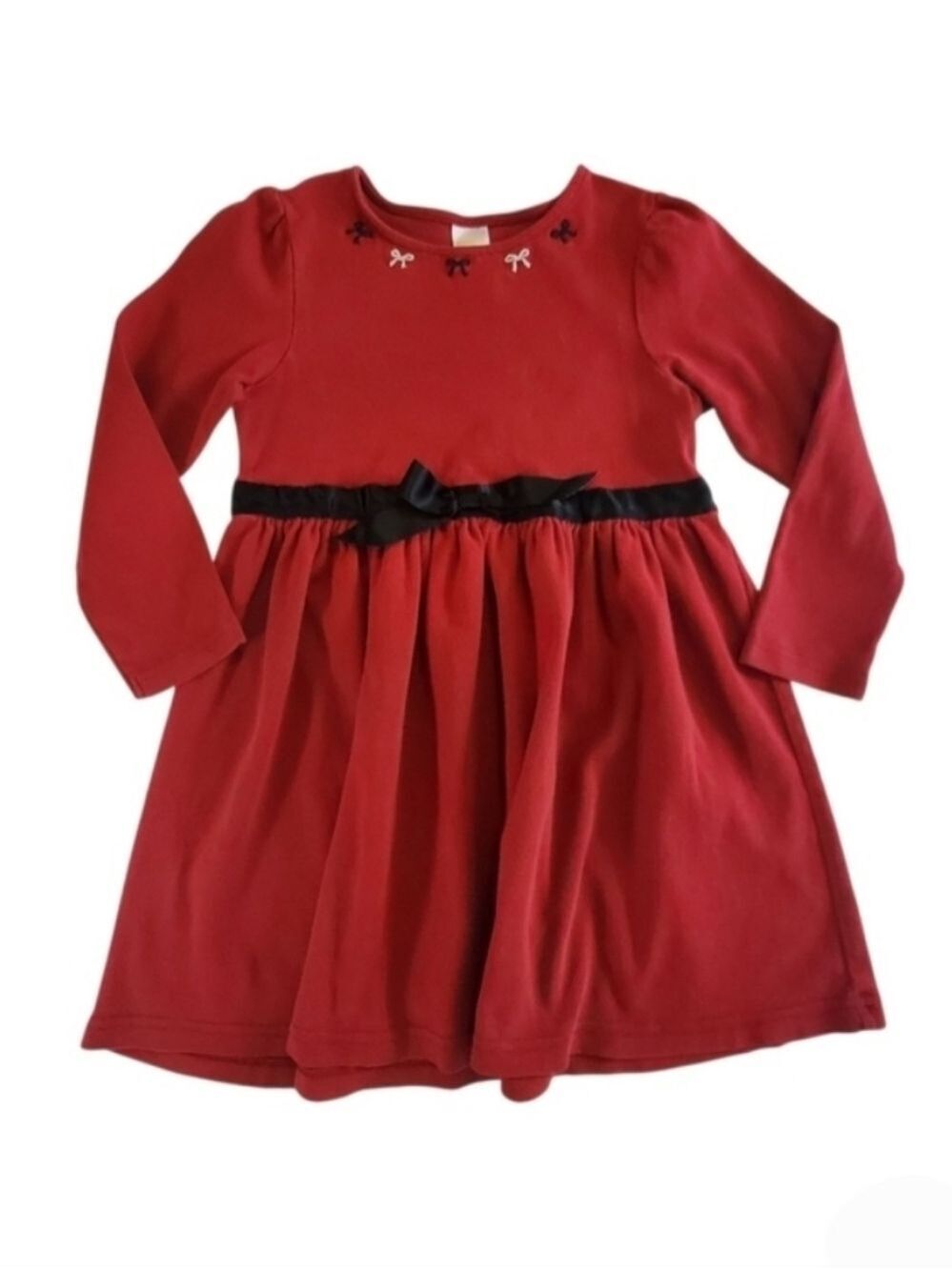 K1117 * Gymboree Bow Embroidered Long Sleeve Dress Dark Red Black Size 6